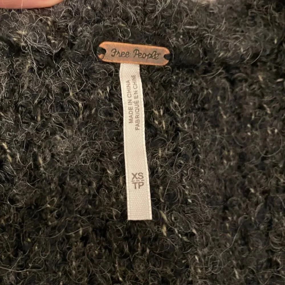 Free People Charcoal Gray Fuzzy Button-Up Cardigan